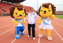 「風起竹縣‧贏向未來」 睽違47年 全中運在竹縣 大會吉祥物「皮皮獅」、「阿茶妹」展現好客與運動員不屈不撓的硬頸精神。圖/新竹縣政府 提供