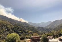 影/久旱不雨釀山火 大鹿林道延燒煙竄高空 圖/新竹縣議員張益生提供