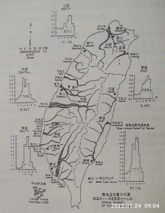 臺灣逕流量圖(《臺灣地區水資源史》第一篇，頁14。)
