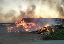 台南北門太陽能光電場火災 起火原因不明 ▲台南北門區1處正在興建中的太陽能光電場,26日發生火災。(圖/民眾提供)