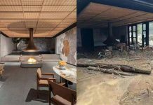 北京「最貴飯店」被沖毀 旅客發出求救 受暴雨衝擊,悉曇酒店遭夾帶的洪水沖毀,可見大廳內遍地都是樹枝,和先前營業模樣,判若雲泥。圖/轉引微博