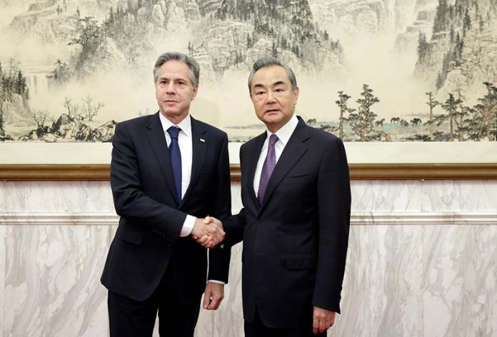 今年6月，美國國務卿布林肯與中國外長王毅在北京會晤。圖／翻攝中國外交部微博