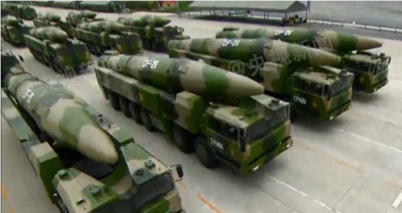 東風－26核常兼備導彈是一種新型核常彈道導彈。圖／取自央視截圖