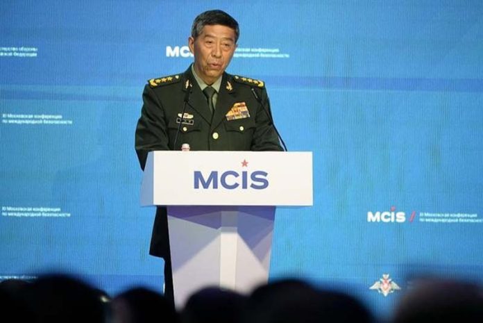 大陸國防部長李尚福出席莫斯科國際安全會議（MCIS-2023）時稱，「以台制華」註定要失敗，顯然針對美國。圖／新浪網