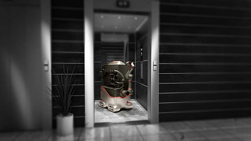 清潔機器人會乘坐電梯在樓層間穿梭。圖／取自Somatic官網