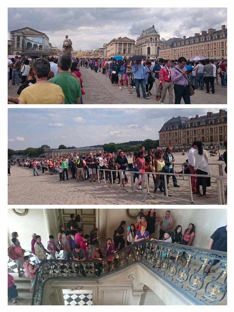 每年遊客高達700萬人以上的凡爾賽宮排隊買票及參觀人潮(楊正寬)