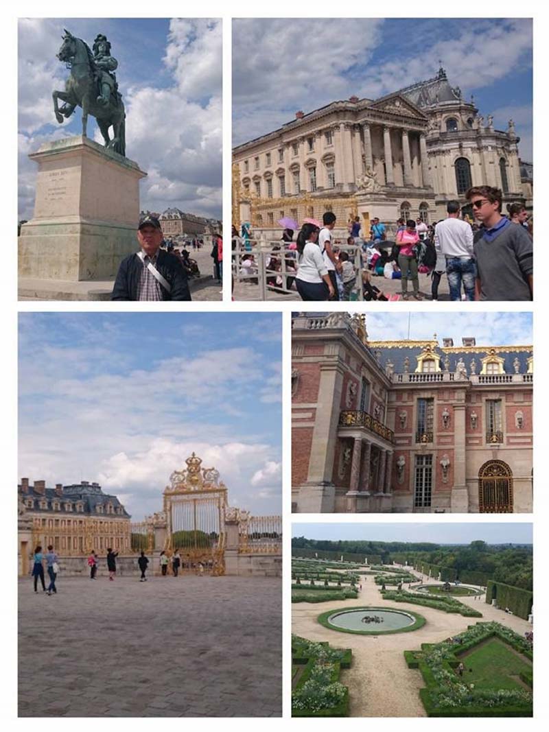 宮前有路易十四世的銅像及鏤金雕花門與圍欄， 1749年路易十五世增建的法國花園，1763至1768年又興建當時流行的新古典主義風格的特利亞儂宮(楊正寬)