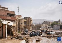毀滅性洪災襲利比亞古城 「到處是屍體」 圖為本月11日在利比亞東部城市德納巿拍到的洪水肆虐殘景。圖/取自新華社
