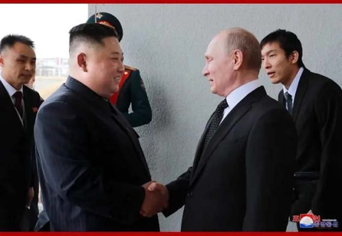 北韓領導人金正恩17日結束訪俄，南韓傳出金正恩與俄羅斯總統普丁會面前，雙方疑似早有軍武交易，但兩國都否認。圖／引自微博