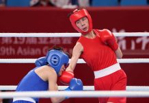 【杭州亞運】女子拳擊57公斤級 林郁婷搶進金牌戰 林郁婷(右)在女子拳擊57公斤級打進金牌戰。圖/中華奧會提供