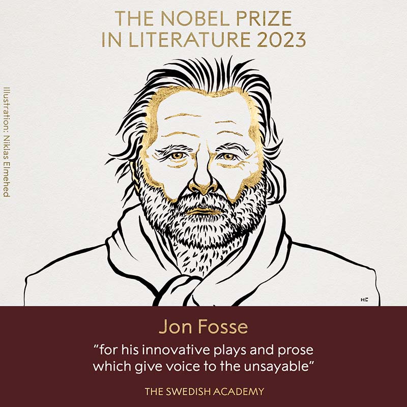 挪威作家喬恩福斯（Jon Fosse）摘下諾貝爾文學獎桂冠。圖／取自Nobel Prize Facebook