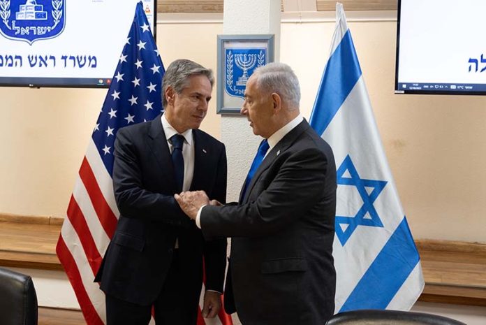 美國國務卿布林肯12日與以色列總理尼坦雅胡會晤。圖／布林肯社群平台X
