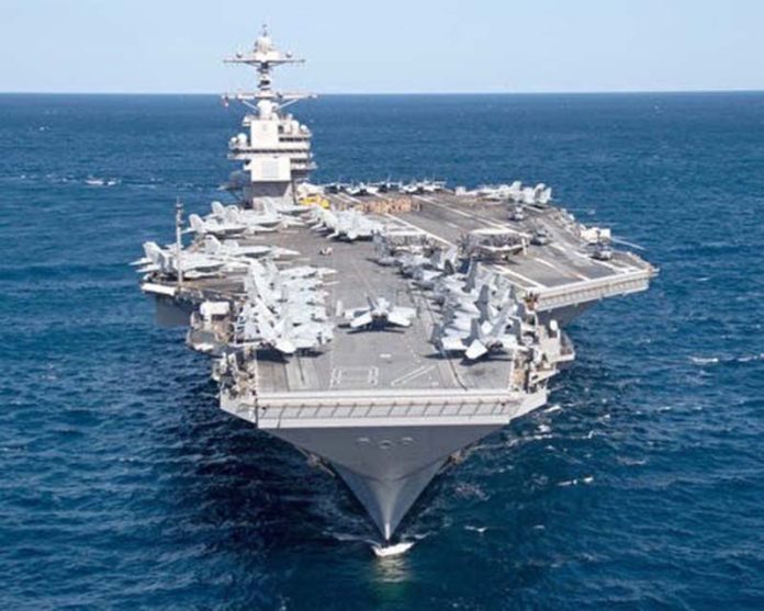 2023年3月19日，美軍的福特號航母在大西洋執行任務。圖／美國海軍