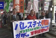 抗議以色列對加薩的攻擊 東京示威呼籲停火 圖/擷取自NHK電視台