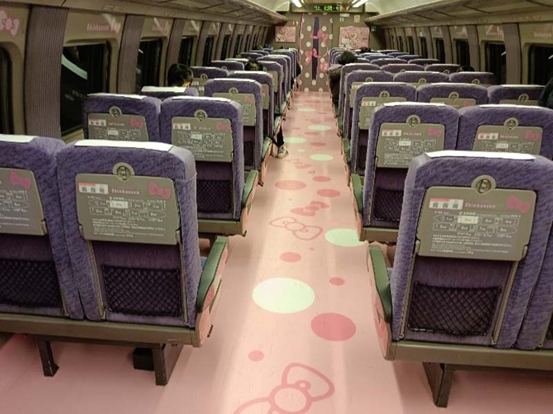 粉紅色的地板，讓您踩著Hello Kitty的領結與夢幻的泡泡共同前進。