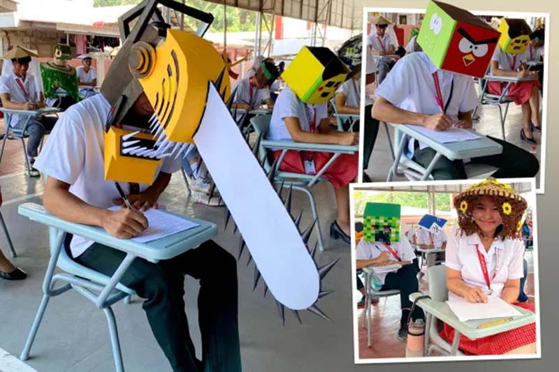 菲律賓大學學生創意無限 「防作弊帽」成考場新風景