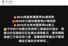 花蓮強震募款3.6億 僅過去災情十分之一 圖/擷取醫師蘇一峰在臉書