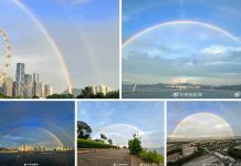 深圳現雙彩虹奇觀 網友熱議好運加倍 周三(17日)傍晚,深圳上空出現雙彩虹奇觀。