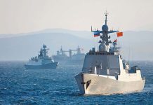 國戰會論壇/中俄「海上互動2024」反制美國包圍夾殺(黃惠華) 近日,中俄海軍聯合軍演與美國為首的環太平洋多國軍演,同時在關島東西兩側的太平洋地區展開,對抗意味十足。圖為2021年10月的中俄聯合軍演。