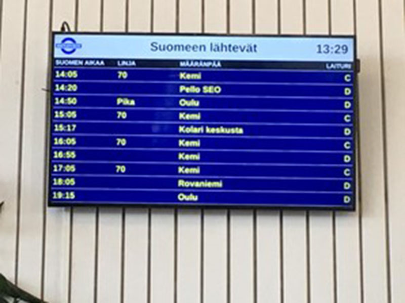 到聖誕老公公家鄉Rovanemi 要記得先在一個Kemi的小鎮換車，我們搭芬蘭的14:05班車到Kemi。