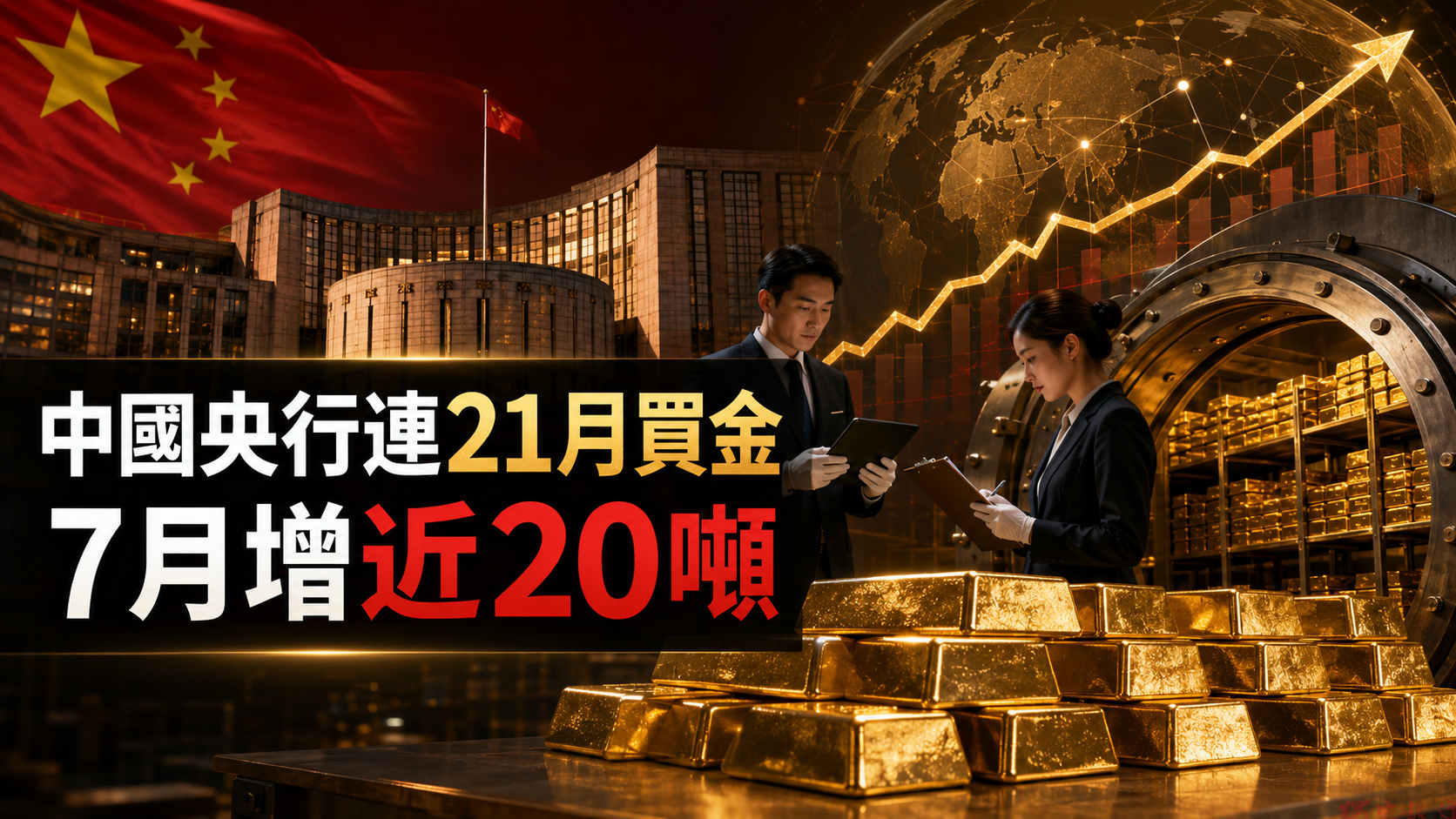 中國央行連21月買金!7月增近20噸 創近3年最大增幅 中國央行連21月買金!7月增近20噸 創近3年最大增幅