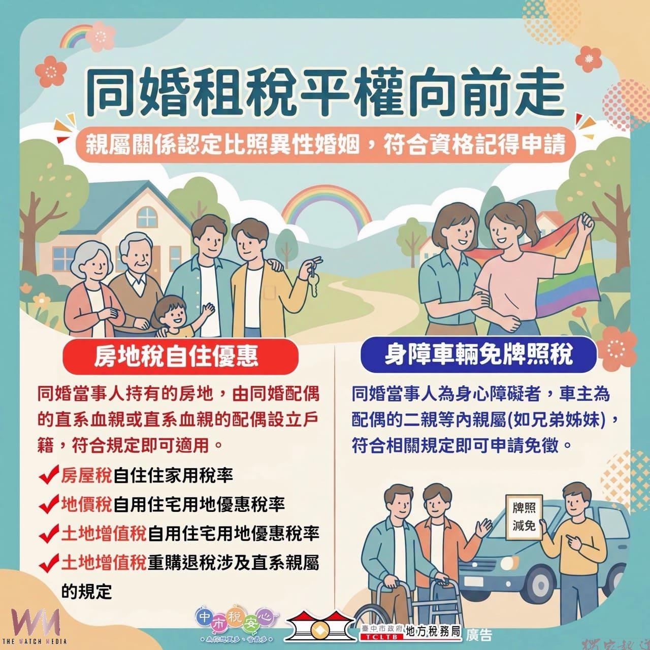 婚姻平權再提升 台中市地稅局提醒同性婚姻家庭也能享租稅優惠 婚姻平權再提升 台中市地稅局提醒同性婚姻家庭也能享租稅優惠