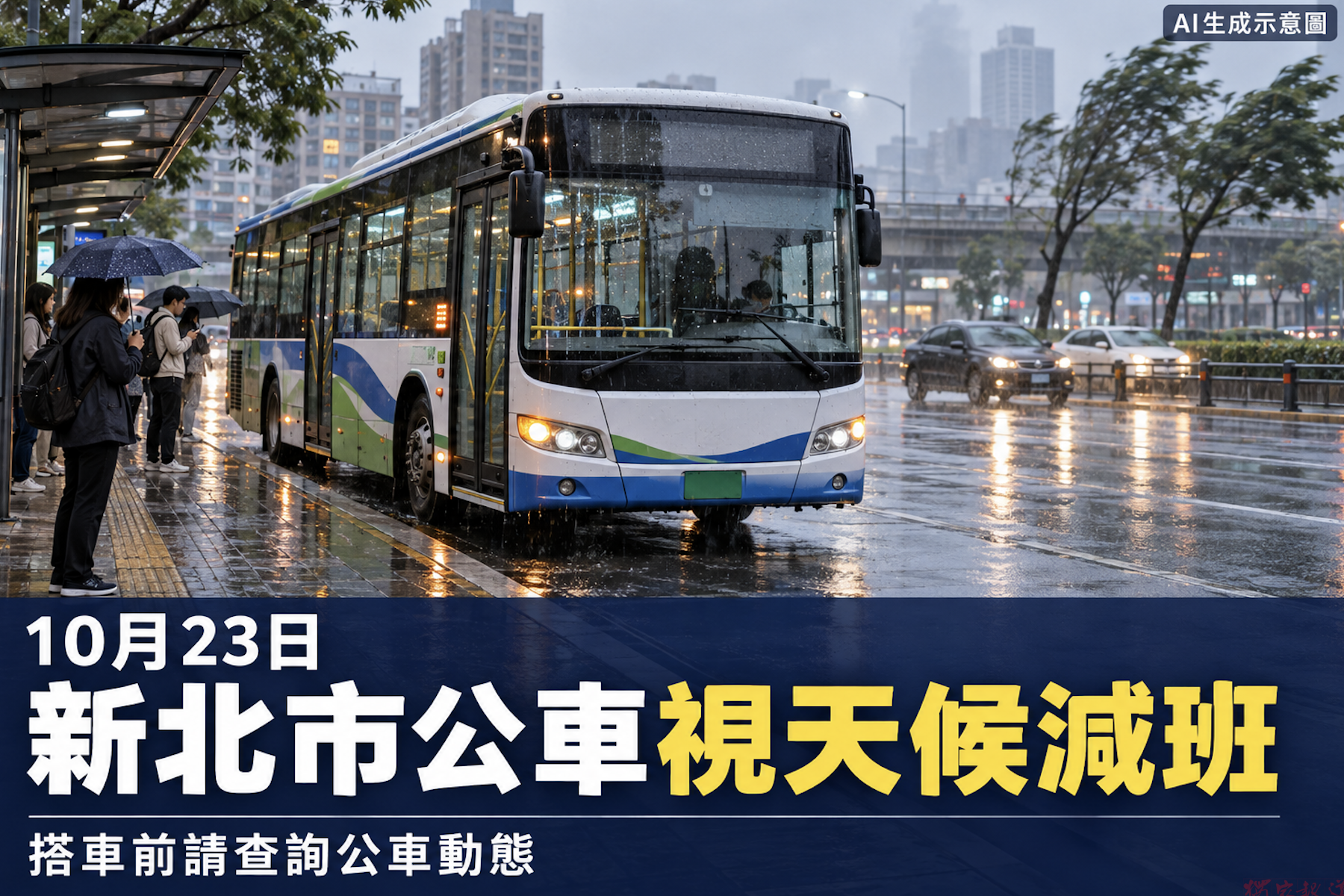 薔琵颱風來襲新北市公車23日將視實際天候與風力狀況減班行駛 薔琵颱風來襲新北市公車23日將視實際天候與風力狀況減班行駛