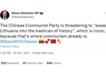 立陶宛議員回嗆北京 共產主義已在垃圾堆裡!