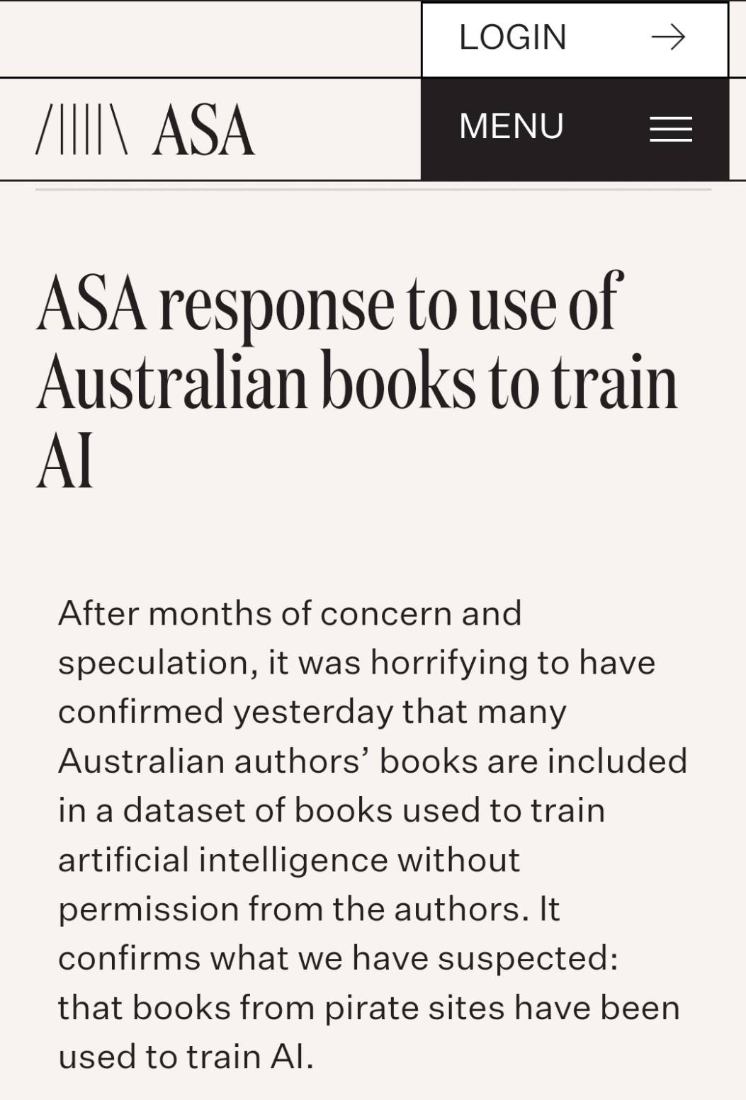 澳洲作家協會9月28日發聲明表示,將與美國作家協會等各國作家組織一同抗議AI侵犯著作權的行為.(澳洲作家協會官網)