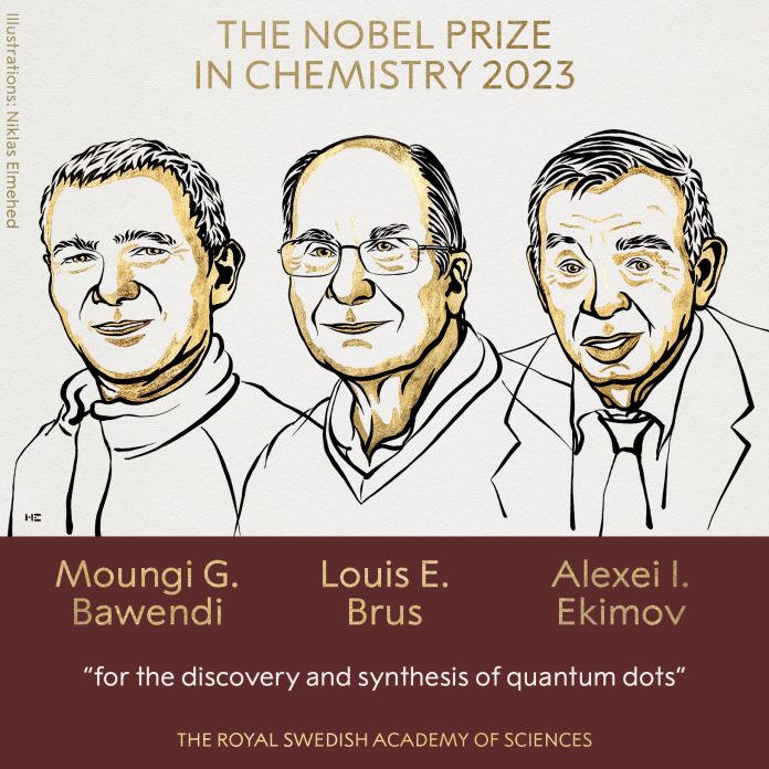 2023年諾貝爾化學獎，由美國化學家巴旺迪、布魯斯和俄羅斯物理學家埃基莫夫共同獲獎。圖/取自諾貝爾官方臉書
