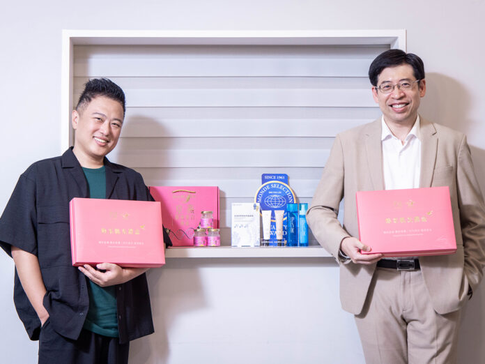 wm20250821151124324706 金百利生醫執行長陳威宇(左)與牧友實業總經理鄭桂明(右),攜手策劃推出聯名「煥采肌光禮盒」,期待打造從內而外的透亮保養新體驗。圖/皇燕、PSK提供