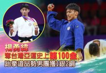 楊勇緯奪台灣亞運史上第100金 跆拳道品勢男團獲1銀2銅 楊勇緯奪台灣亞運史上第100金 跆拳道品勢男團獲1銀2銅